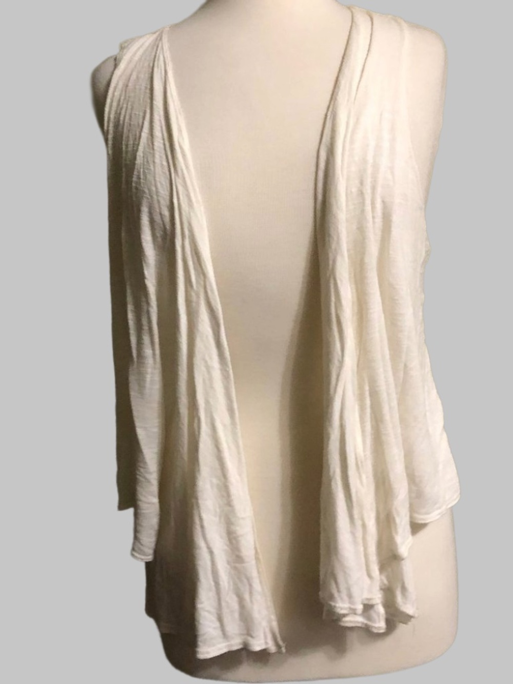 Forever 21 Ivory Flowy Draped Open Front Vest Floral Crochet Lace Back L